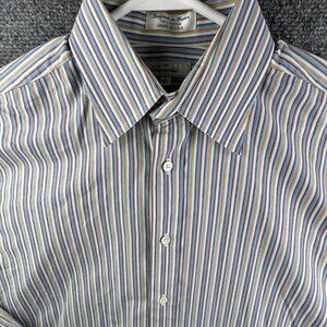 Faconnable Long Sleeve Button Up Shirt Striped Colorful USA Made 16.5 Cotton